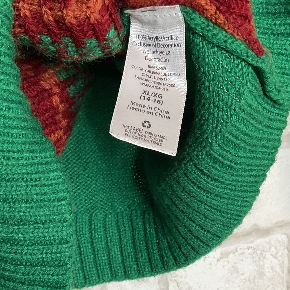 Festive Knit Green Christmas Santa Crewneck Size XL 14-16 - Picture 15 of 16